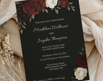Moody Gothic Floral Wedding Invitation, (Editable 5x7), 0041