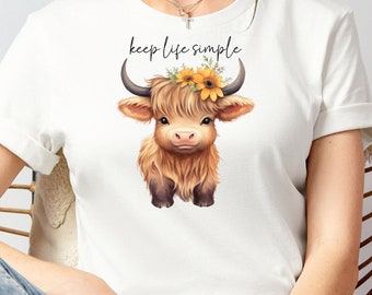 Keep It Simple Shirt, Keep It Simple Cow Shirt, Highland Cow Shirt, Cow Floral Shirt, Baby Highland Cow Shirt, Highland Cow Floral Shirt