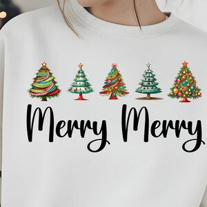 3 Árvores de Natal Peculiares 'Merry Merry' Design de Camiseta – Impressão Divertida de Férias para Lojas POD, Uso Comercial | Design de Moletom de Férias PNG