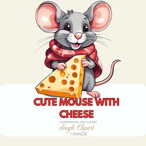 Mouse with Cheese Clipart | Cute Mouse Digital Illustration | Commercial Use PNG | Cheese Lover Clipart | Mouse and Cheese Graphic | Card