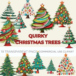 19 imágenes prediseñadas de árboles de Navidad extravagantes: diseños divertidos y extravagantes de árboles de Navidad para manualidades navideñas, tarjetas, invitaciones, álbumes de recortes y proyectos de bricolaje