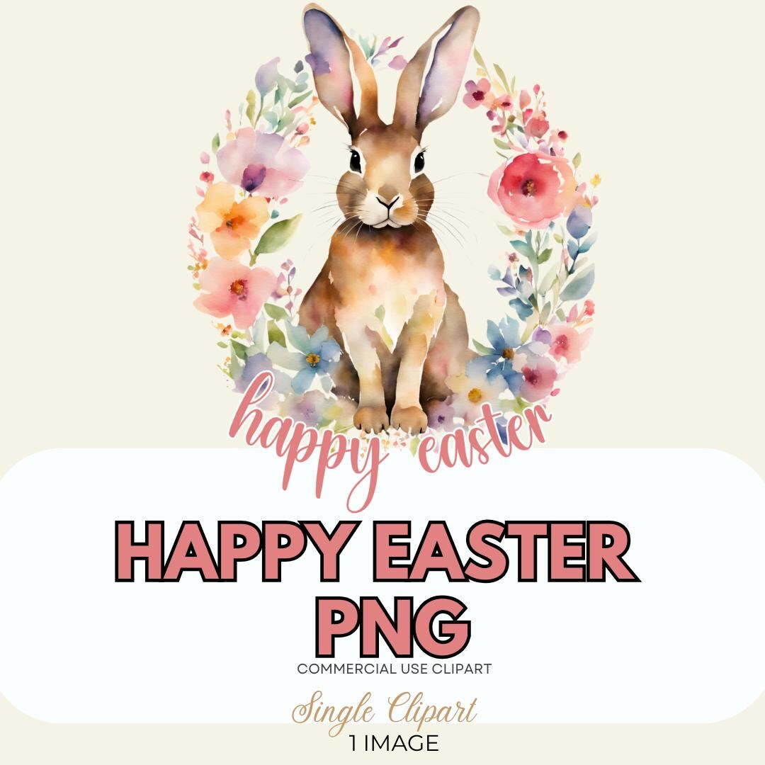 Easter Bunny Floral Wreath PNG: Cottagecore Spring Clipart (digital ...
