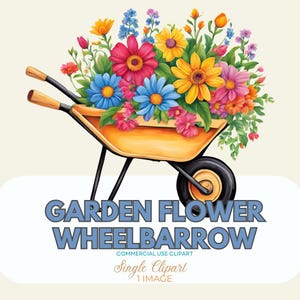 Bunte Garten Schubkarre Clip Art Gefüllt mit Blumen | Frühling Blumen Digital Art | Gartenarbeit PNG für DIY Handwerk | Gartenarbeit Clipart