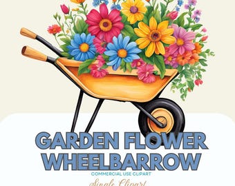 Floral Wheelbarrow Clipart: Spring Garden PNG (Digital Download)