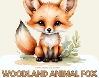Watercolor Woodland Fox Clipart: Baby Shower PNG Graphic (Digital Download)