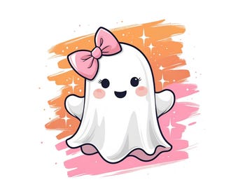 Cute Ghost Girl Clip Art | Halloween PNG with Bow (Digital Download)