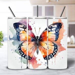 Watercolor Butterfly Tumbler Sublimation Design: Vibrant PNG (Digital Download)