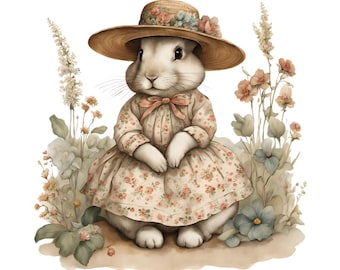 Cottagecore Bunny Clipart: Floral PNG Designs for Crafts Digital Download