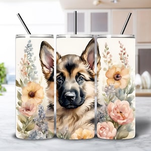 German Shepherd Floral Tumbler Design: 20 oz Sublimation PNG (Digital Download)