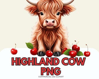 Highland Kuh Clipart: Rustikale Kuh mit Kirschen (PNG)