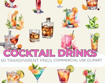 Colorful Cocktail Drink Clipart PNG Summer Party Illustrations Digital Downloads
