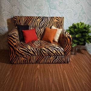 Doll Furniture, 18 inch Doll Couch,  Tiger Print, Modern,  Handmade