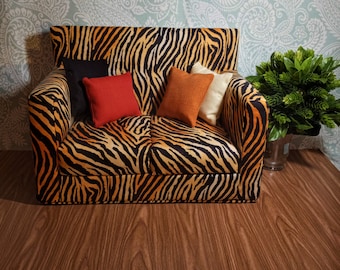 Doll Furniture, 18 inch Doll Couch,  Tiger Print, Modern,  Handmade