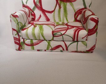 Doll Sofa for 18-inch Dolls Red, Green, White  Abstract Handmade Doll Couch