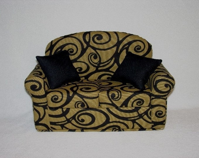 16 Inch Doll Furniture Sofa Black Curly Scrolls Fits Tonner and Other