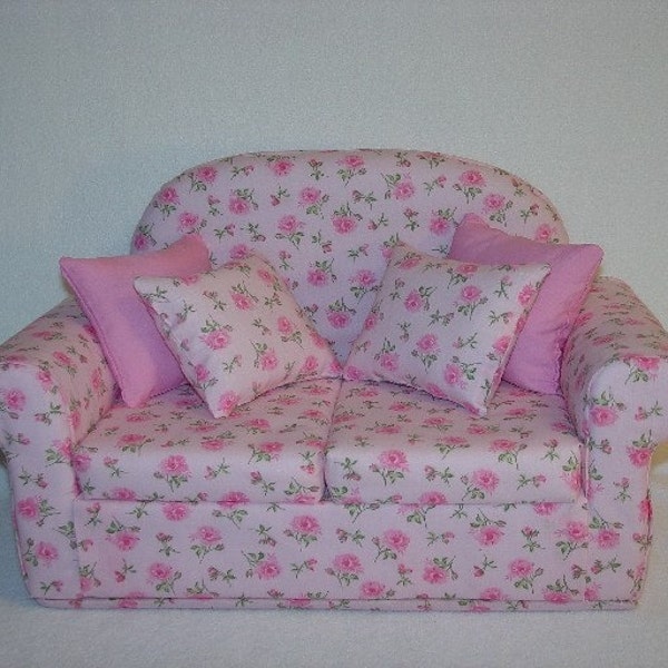 Pink Roses Doll Sofa fits 18 inch doll