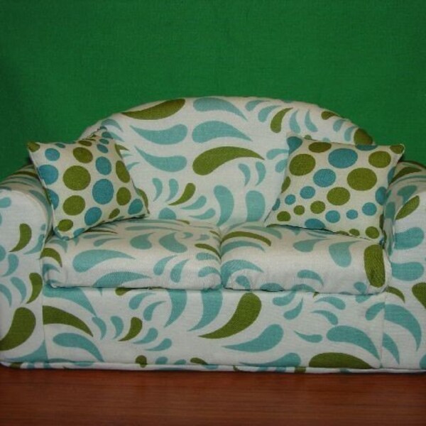 Blue and Green Teardrops Doll  Sofa fits Blythe Barbie and other 11 1/2 inch dolls