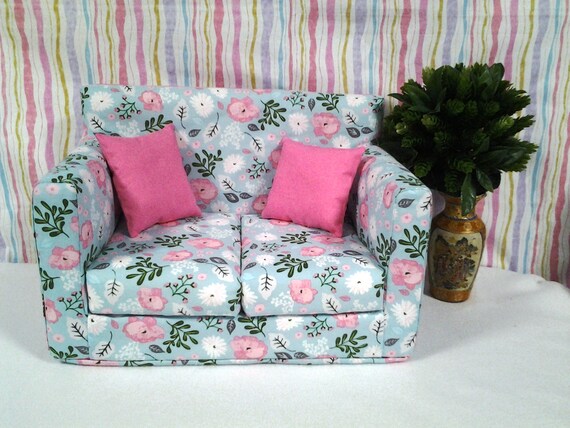 18 Inch Doll Sofa Chair And Ottoman Pink Blue Modern Style Etsy