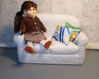 Dollhouse Furniture Doll Sofa , 8 Inch Dolls White Handmade