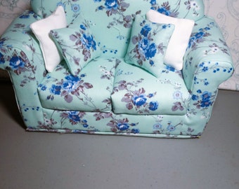 Fashion Dollhouse Furniture Doll Sofa  for 11 1/2 Inch Dolls, Blue Flowers 1/12 Doll House Furniture