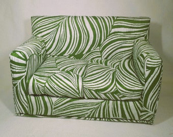 Doll Sofa for 18-inch Dolls, Green, White Handmade Doll Couch