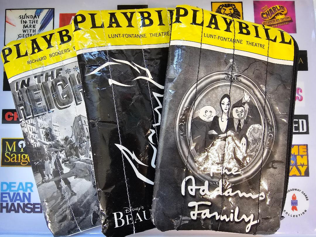 Broadway Playbill Musical Theatre/ Play Classic Recycled Playbills Wristlet and Pouches. Cast or Directors gifts, Birthday, Holiday gifts.