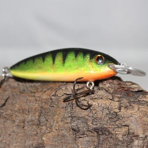 Crankbait Handmade One of A Kind Fishing Lure Green Yellow Orange