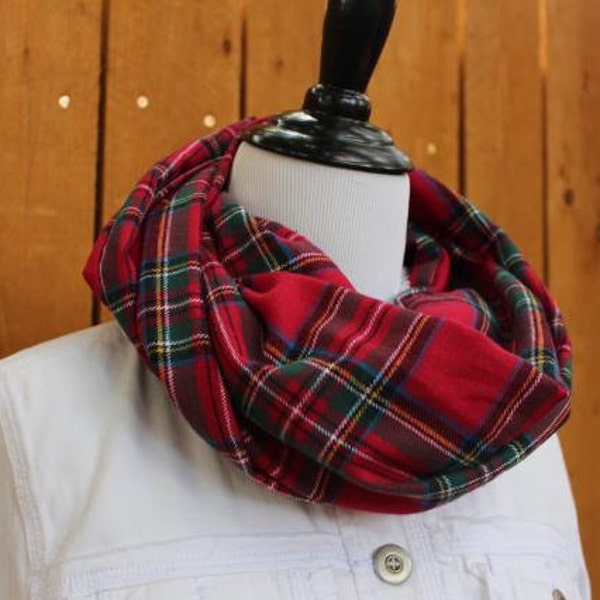 Men's or Women's Watch Plaid Flannel Infinity Scarf Red Stewart Plaid