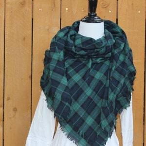 Watch Plaid Blanket Scarf Zara Inspired Navy Blue Green Tartan Plaid
