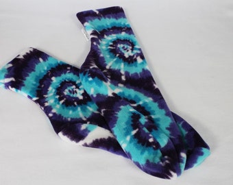Women's Polar Fleece Socks or Slipper Socks Purple Teal Tye Dye