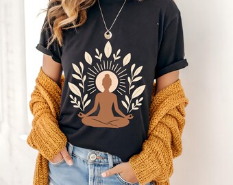 Boho-Yoga-Silhouette (PNG), Meditations-Sublimationsdesign, Sonnenstrahl für spirituelles Wohlbefinden