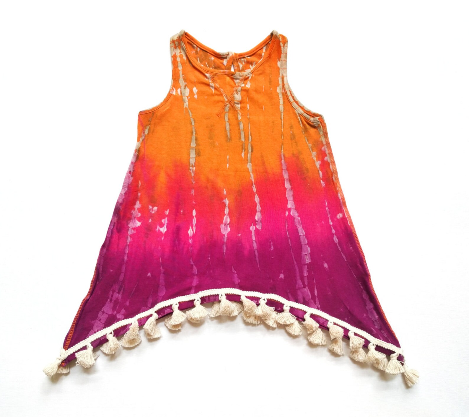 Tie Dye Kids Tunic, Sunset Fringe Top, Bohemian Sleeveless Shirt, Size ...