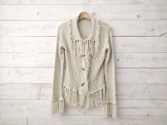 cream fringe cardigan
