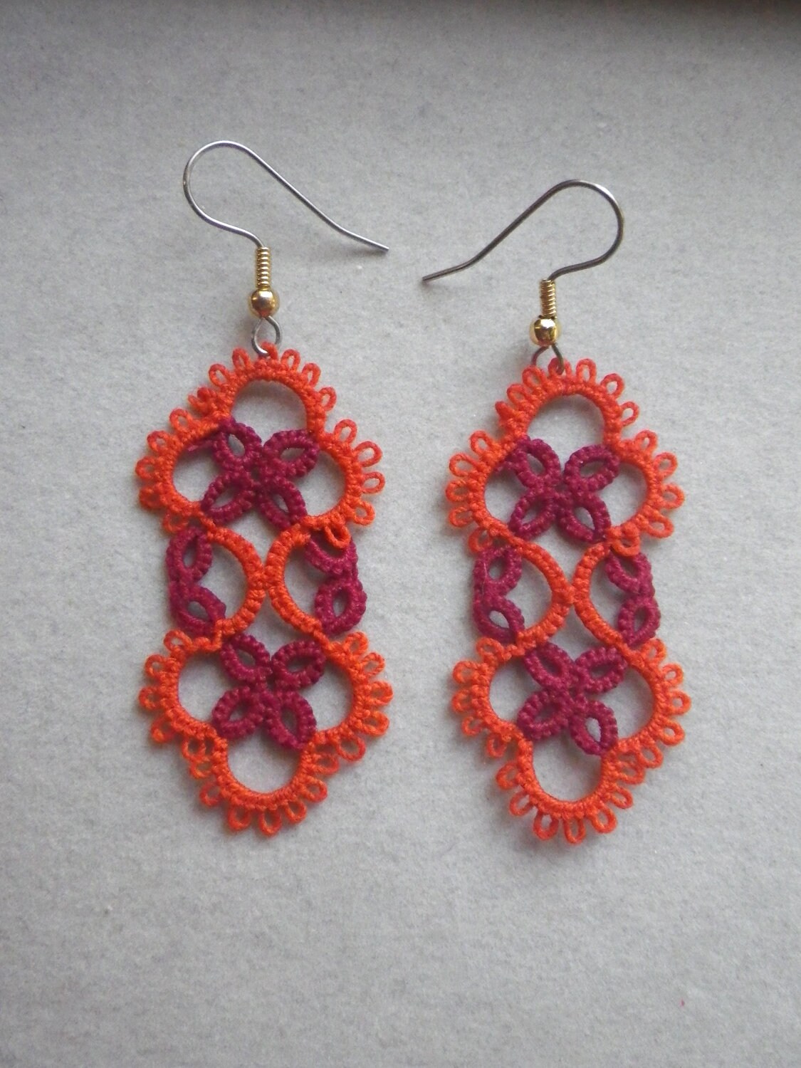 Burgundy Statement Lightweight jewelry Handmade contemporary accessories Tatted lace earrings Maroon Tatting Jewelry