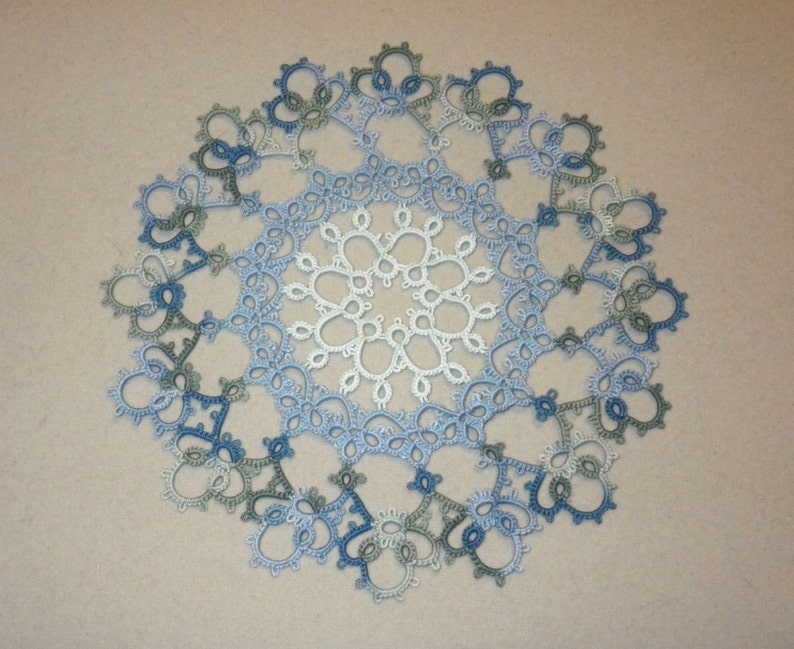 Tatted Lace Doily Tatting Blue Aqua Green Impressionist Etsy