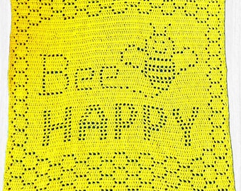 Bee Happy Filet Crochet Baby Blanket PDF Pattern