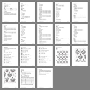 May include: A collection of documents, mostly white with black text, arranged on a gray background. Some pages feature diagrams of pumpkins. The top left document has a logo and the word "PUMPKINS" in orange.