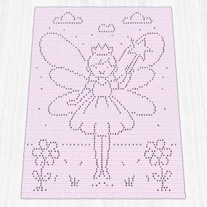 Fairy Princess filet gehaakte deken pdf-patroon, afdrukbare fantasiekaart direct downloaden, snelle eenvoudige instructies, beginnersvriendelijk