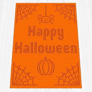 Halloween Baby Blanket PDF Pattern, Spider and Pumpkin Filet Crochet