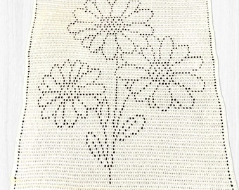 Daisies Filet Crochet Baby Blanket PDF Pattern, Daisy Wall hanging