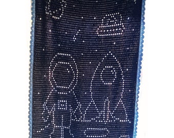 Spaceman and Rocket Filet Crochet Baby Blanket PDF Pattern