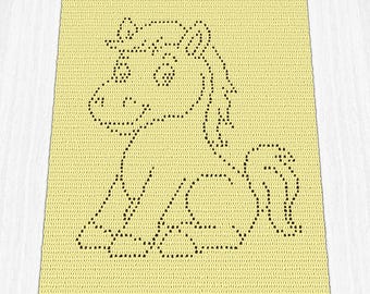 Patrón de manta de bebé de ganchillo con forma de caballo: PDF de ganchillo filet