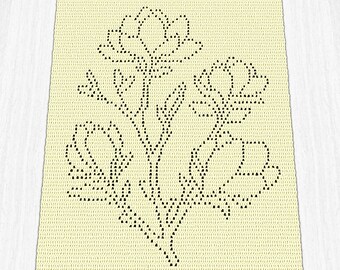 Magnolias Filet Crochet Baby Blanket PDF Pattern, Flower Wall hanging