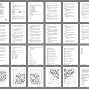 Pode incluir: Um documento digital de v&aacute;rias p&aacute;ginas intitulado Grizzly Bear, contendo instru&ccedil;&otilde;es detalhadas de croch&ecirc; de croch&ecirc;, contagem de pontos por carreira e um gr&aacute;fico de grade em preto e branco para um design de cabe&ccedil;a de urso em papel branco.
