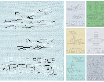 Veterans Filet Crochet Bundle, Blanket PDFs US Army, Navy, Marines, Air Force, Coast Guard & Space Force)