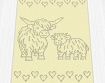 Highland Cows Filet Crochet Baby Blanket PDF Pattern