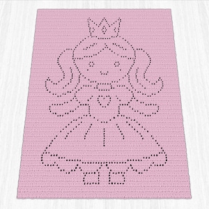 Princess filet gehaakte deken pdf-patroon, afdrukbare fantasiekaart direct downloaden, snelle eenvoudige instructies, beginnersvriendelijk