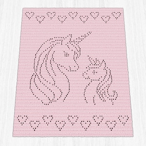 ユニコーンフィレかぎ針編みベビーブランケットのパターン（PDFパターン）