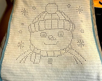 Snowman Blanket PDF Pattern | Christmas Filet Crochet