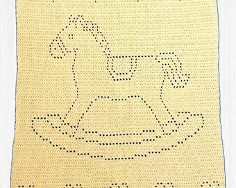 Patrón PDF de manta de bebé de crochet con filete de caballo mecedor